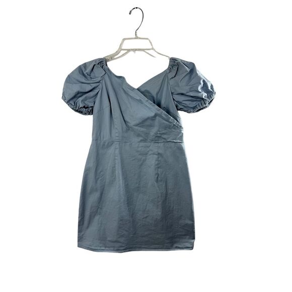Superdown Blue Short Puff Sleeve Mini Dress Size M V-neck Party - Picture 1 of 11
